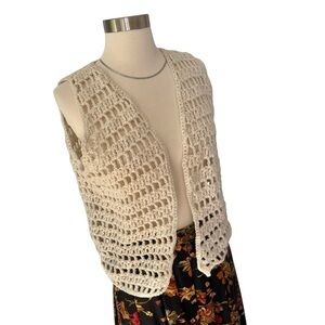 Vintage handmade open knit cream ivory XS-M